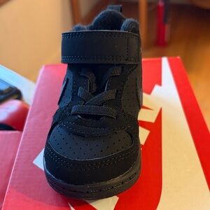 Nike Kids Black High-Top Sneaker with Lace and Strap